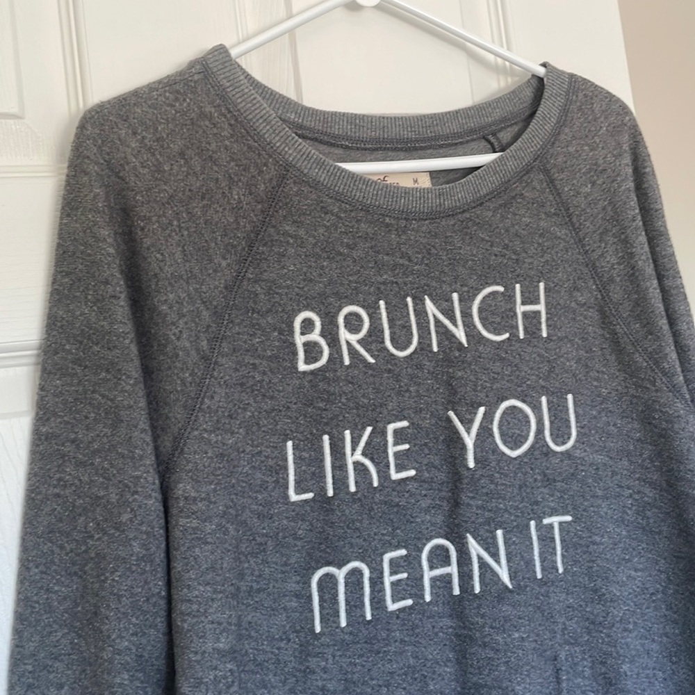 NWT Hollister “Brunch Like You Mean It” Crew Neck Sweatshirt, Grey